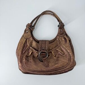 Y2K Mondani New York Bronze Metallic Croc Embossed Hobo Bag‎ Purple Lining